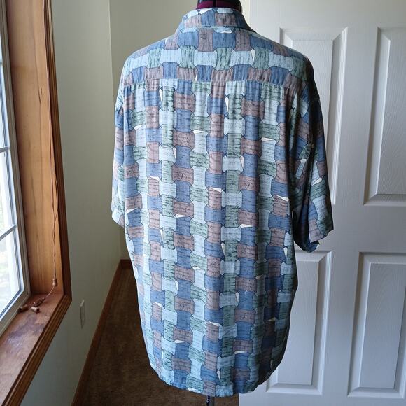 Pierre Cardin Mens Large Short Sleeve Casual Button up geometric print shirt - Picture 4 of 14